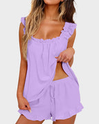 2-Piece Soft Pajama Set with Ruffle Tank Top & Shorts