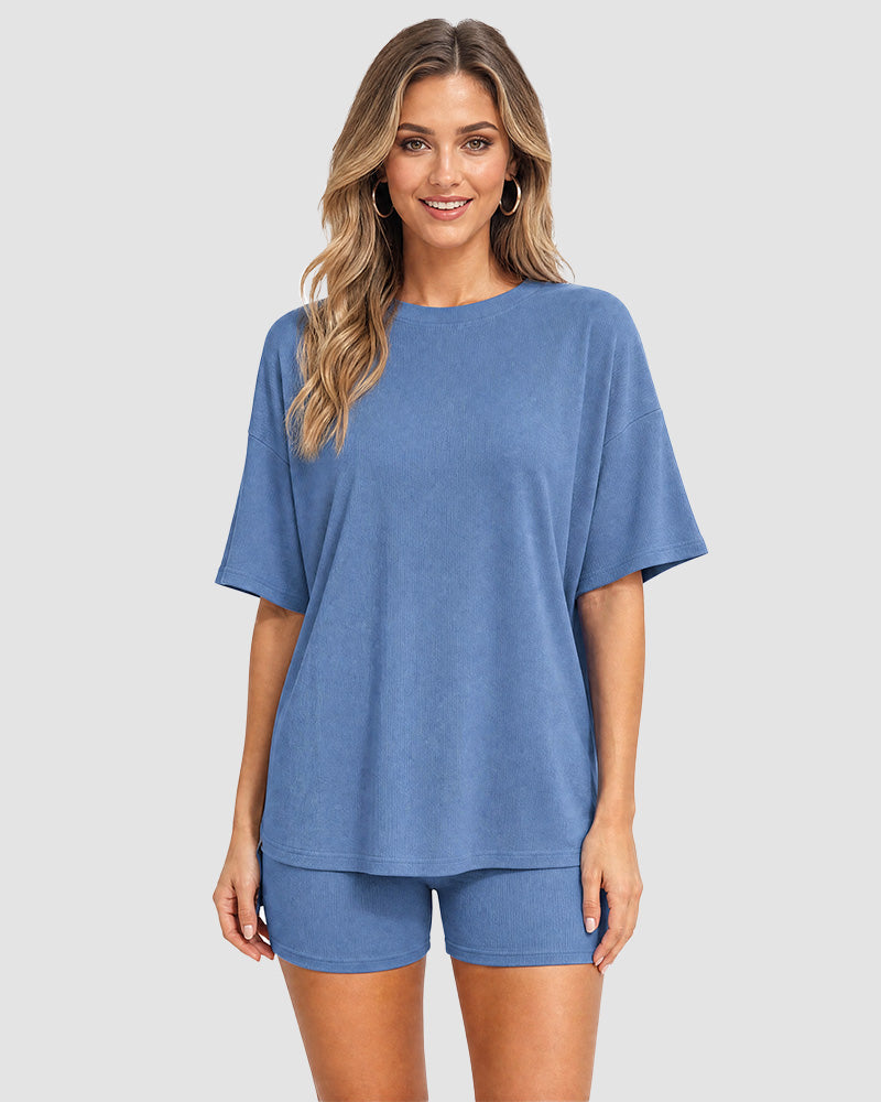 Casual Oversized 2-Piece Lounge Set with Crewneck & Split Hem Main image