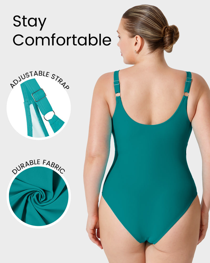 Deep V Cross Over Ruched One-Piece Swimsuit