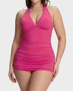 SculptSkin™ BackStage Halter V-Neck Swim Dress