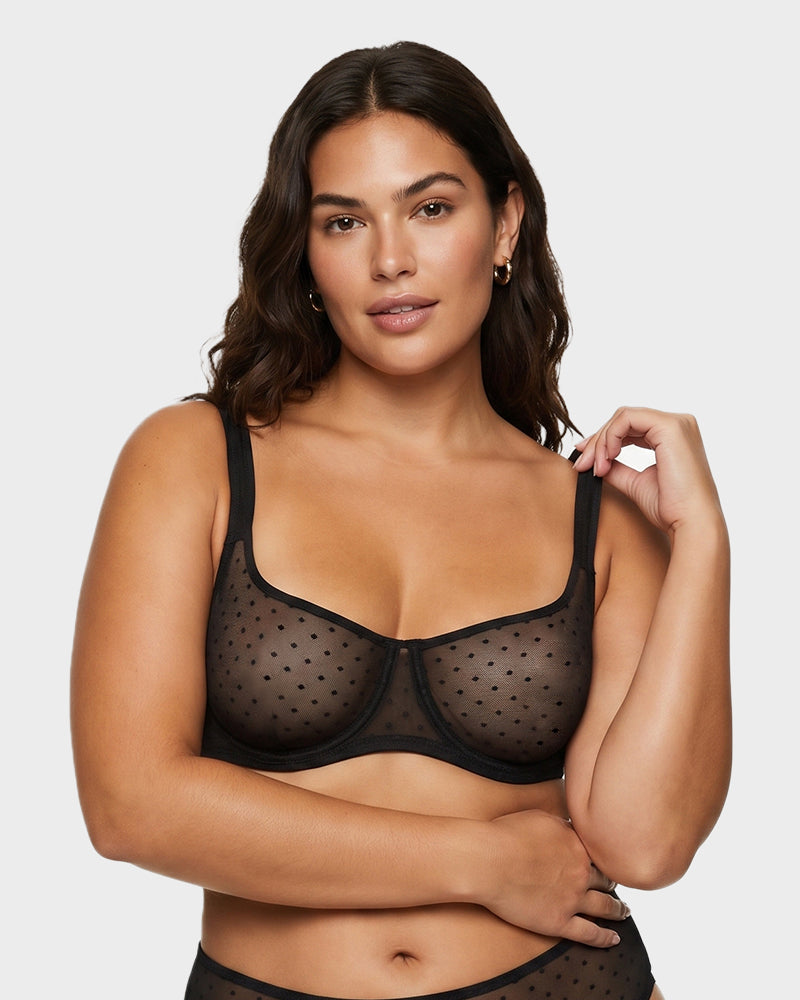 Sheer Unlined Dot-Mesh Balconette Bra Main image