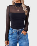 Women Long Sleeve Bodysuit Turtle Neck Shapewear